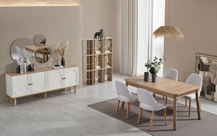 5 şube güvencesiyle üretilen yemek odası takımı, modern çizgileriyle her mekana uyum sağlar.
