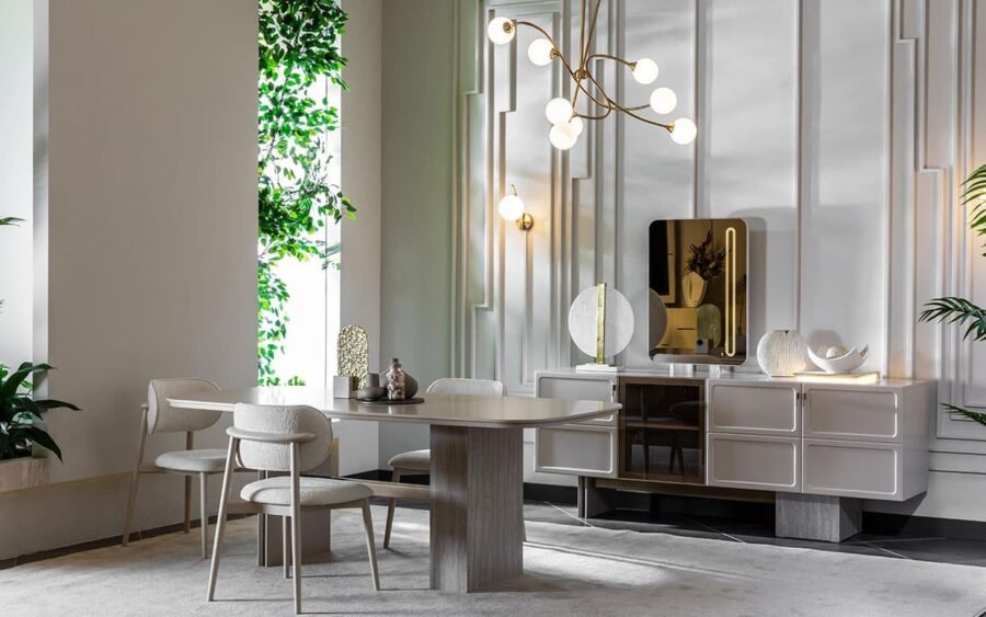 Lüks detaylarla tasarlanan modern yemek odası, kalite ve zarafeti aynı anda yaşatır