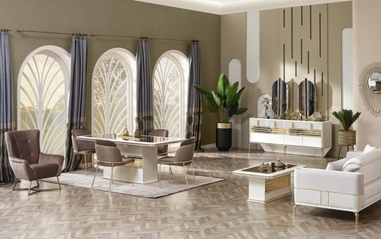 Kaliteli konsolu, açılır masası ve konforlu sandalyeleriyle tarz sahibi yemek odası takımı.