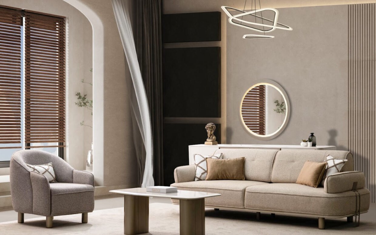 Yumuşak dokulu kumaşı ve zarif formuyla koltuk takımı, yatak olabilme özelliğiyle fark yaratır.