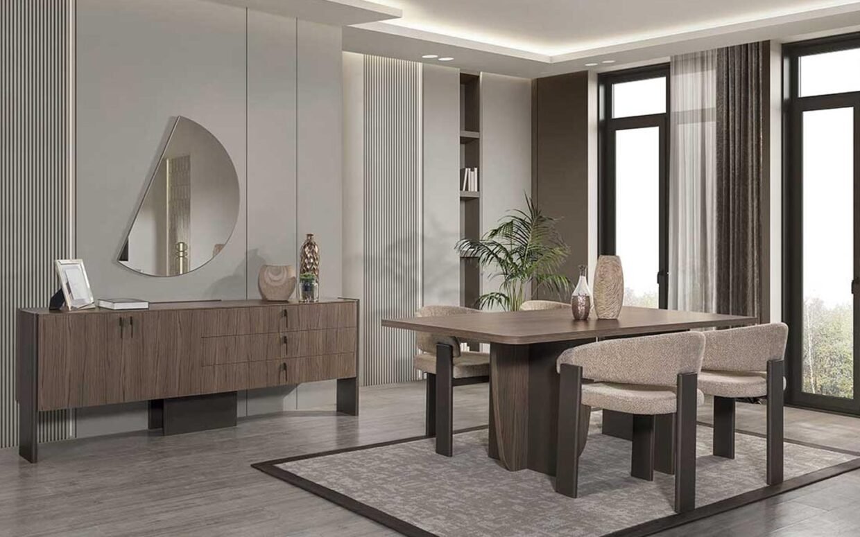 Dayanıklı iskeletiyle uzun yıllar güvenle kullanabileceğiniz bu yemek odası takımı, zarif görünümüyle öne çıkar.