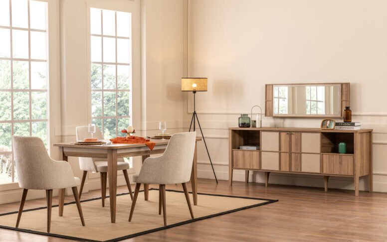 SO 9001 standartlarında üretilen bu yemek odası takımı, uzun ömürlü kullanım ve zarif görünümüyle evinize değer katar.